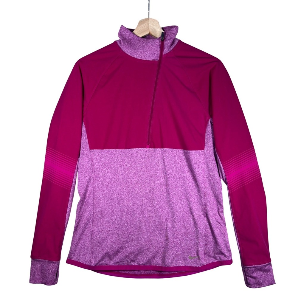 Nike Dri-FIT Running Half Zip Pullover Top Pink Women's M Retro Neck Cold